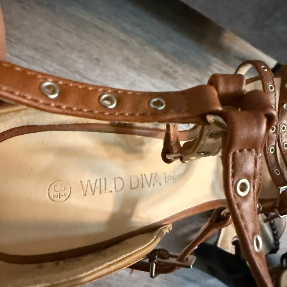 Wild Diva Brown Studded Caged Rivet Strappy Open Toe Stiletto High Heel - Picture 7 of 7